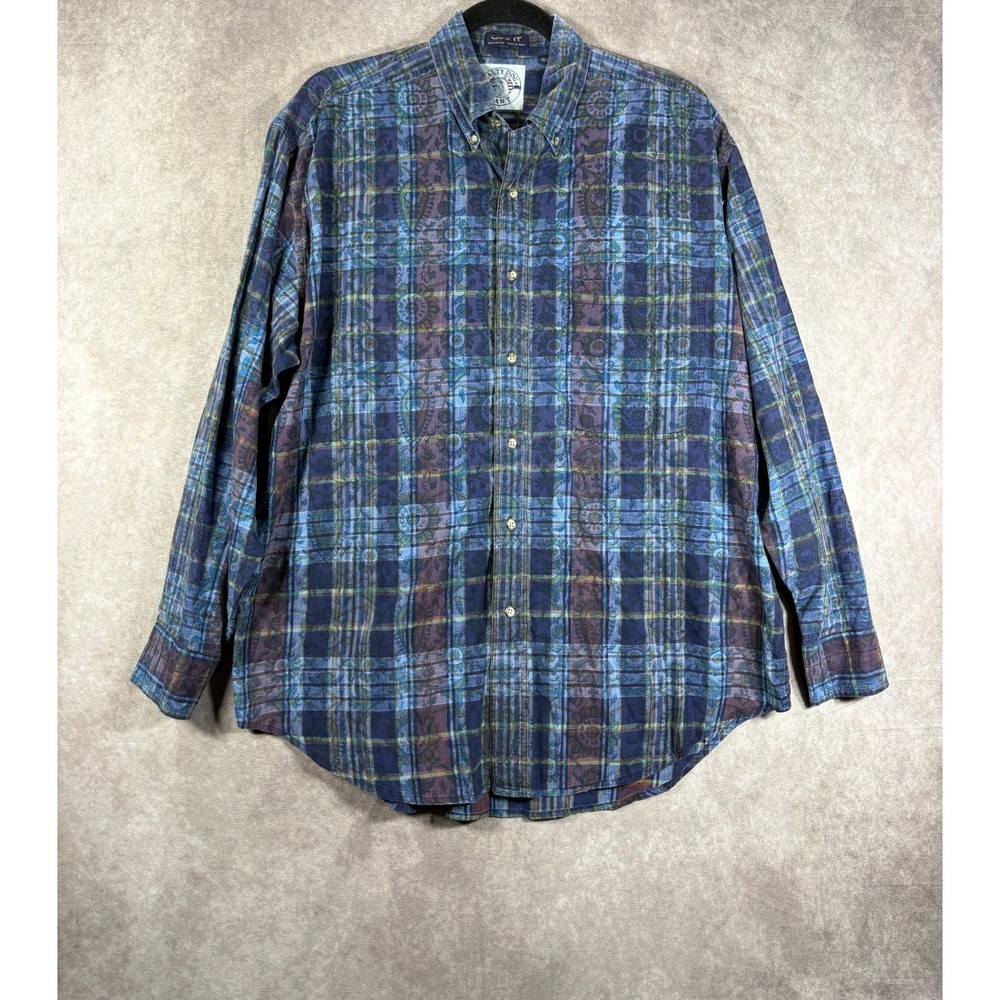 Vintage Gant Shirt Mens Size Medium Blue Salty Dog Plaid Paisley Button Down 90s